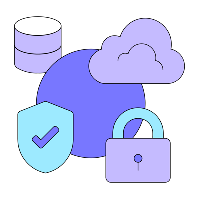 data management _ checkmark, shield, protection, safety, padlock, lock, cloud, data, database@2x